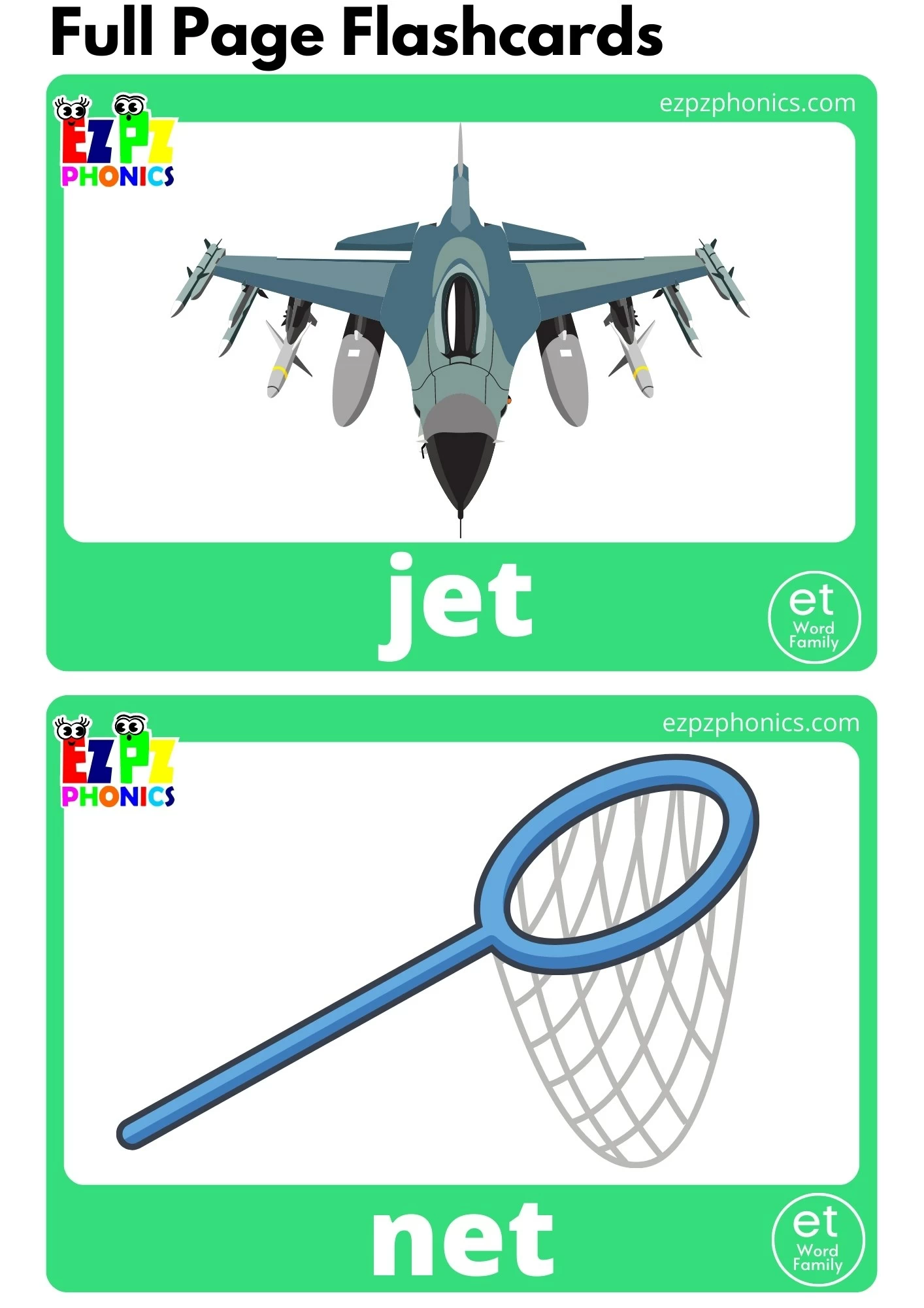 ET Word Family Full Page Flashcards With Words Free PDF Download or View Online Phonics Flashcards Pack Great for Homeschool and Kindergarten Students